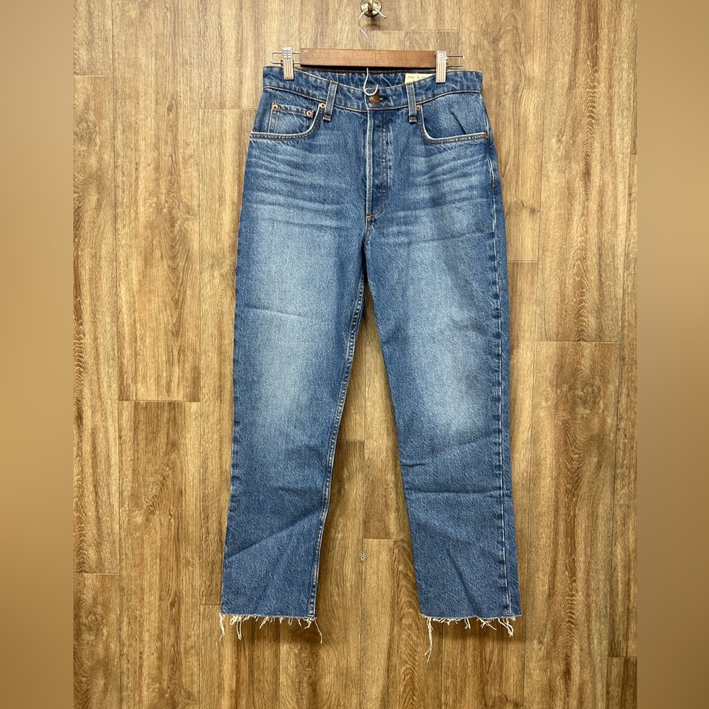 rag & bone High-Rise Straight-Leg Jeans in Medium Blue